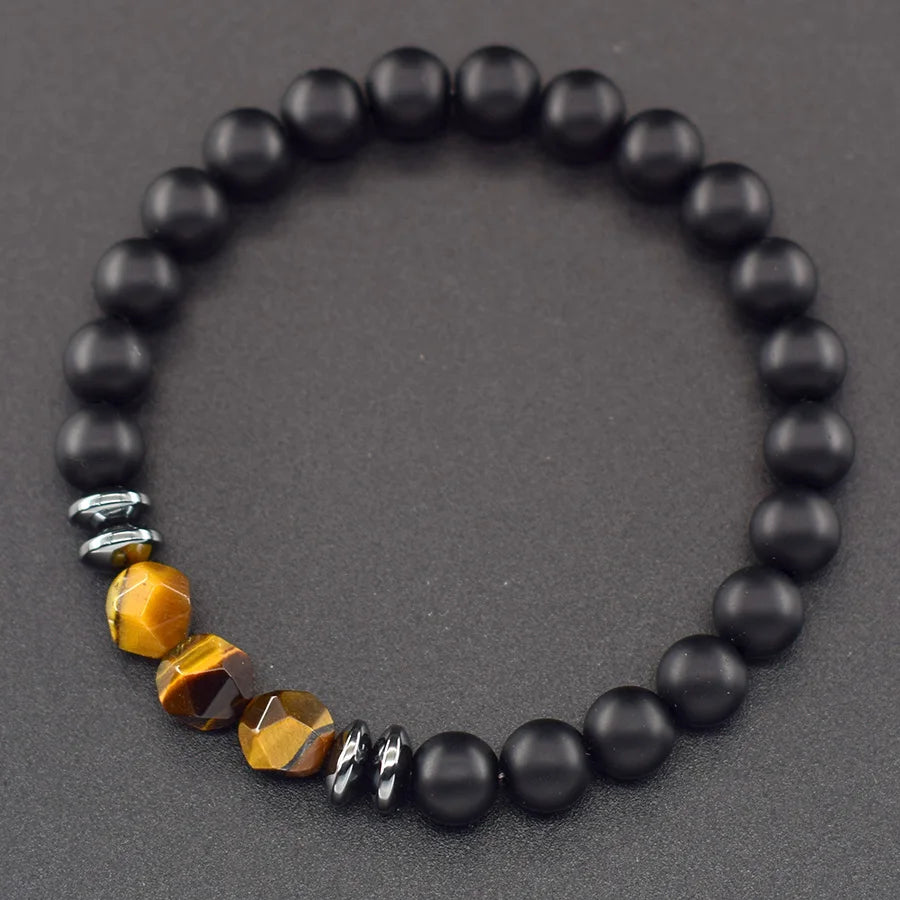 Natural Amethyst Crystal Beads Bracelet Women Hematite Cylinder Meditation Healing Purify the Soul Jewelry Pulseras Hombre Gift  (GoldenCity)