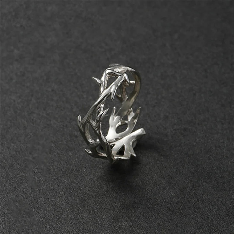 Personality Hollow Branches Ring Adjustable Men Index Finger Accessories Trendy 925 Sterling Silver Ring Male Jewelry  (GoldenCity)