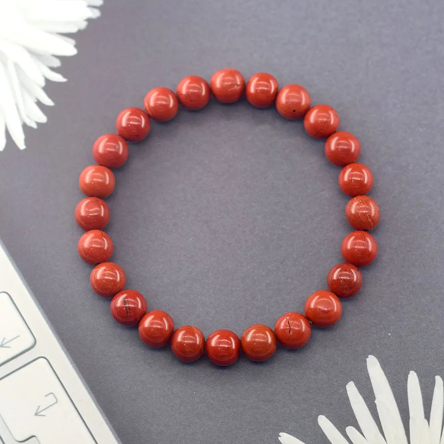 Natural Stone Real Red Jasper Prayer Bead Bracelet Women Men Rosary Stretch Elastic Bracelets Inspire Positive Emotion Jewelry  (GoldenCity)