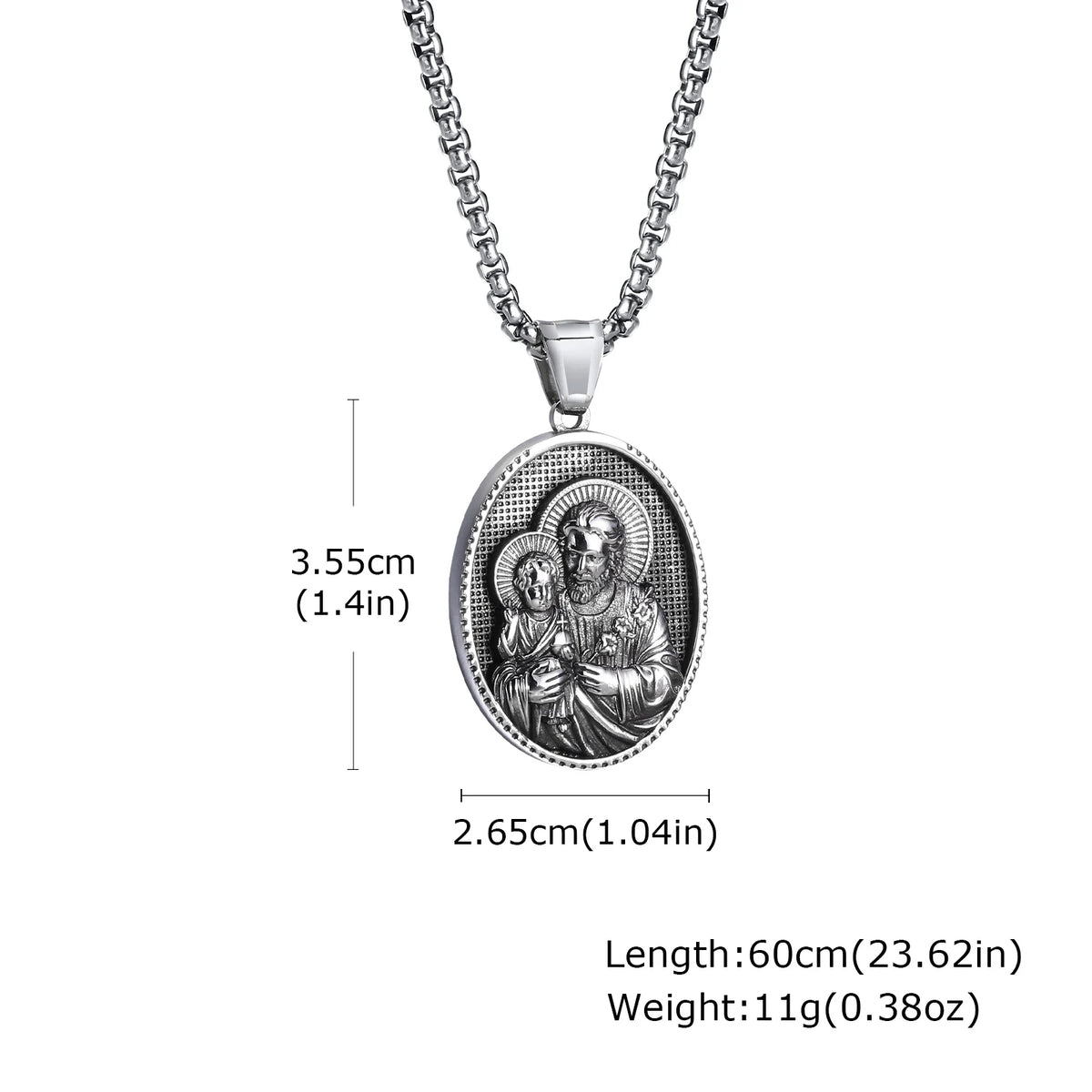 Stainless Steel Necklaces For Men Women Saint Christopher Elliptical Tag Black Pendant Classic Faith Jewelry Gifts  (GoldenCity)