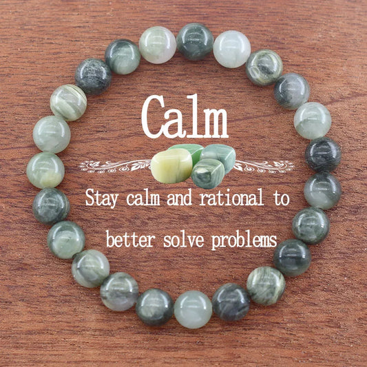 Natural Smaragdite Stone Beads Bracelet Men Natural Crystal Agate Beads Jewelry for Women Stay Calm to Solve Problem Bangle  (GoldenCity)