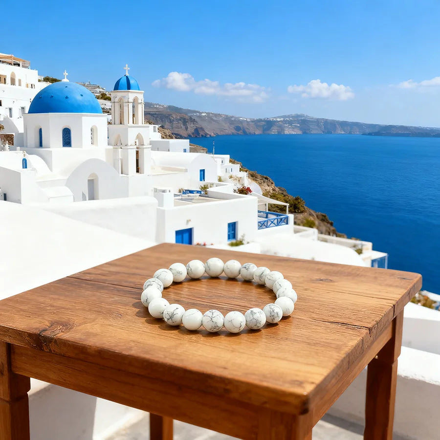 Natural White Howlite Stone Bracelet Women Men Stretch White Turquoise Bead Jewelry Adult Mind-Body Harmony Gift One Dollar Item  (GoldenCity)