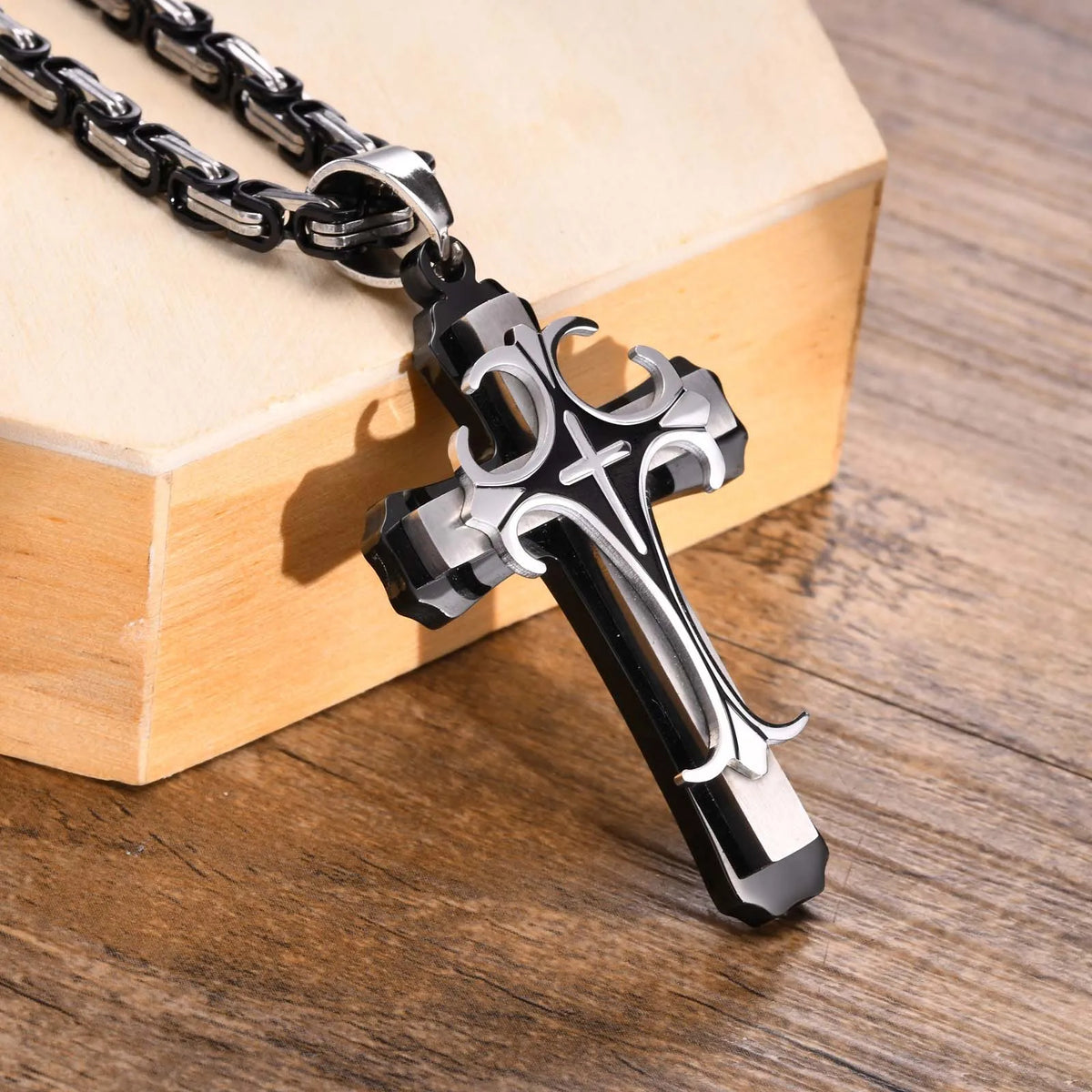 Cross Necklace For Men Byzantine Gold Color Stainless Steel Chain Catholic Crucifix Pendant Male Punk Rock Ornaments  (GoldenCity)