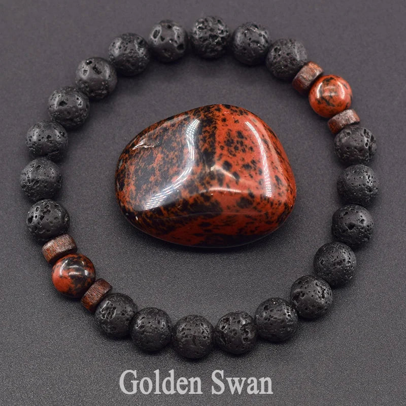 Lava Stone Men Bracelet Natural Labradorite Moonstone Bead Tibetan Buddha Bracelet Chakra Oil Diffuser Bracelet Men Jewelry  (GoldenCity)
