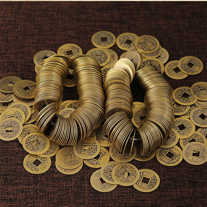 150Pcs Chinese Copper Coins Craft Money Blessing Ancient Antique I Ching Retro Collectible Curio Souvenir Feng Shui Lucky Gift  (GoldenCity)