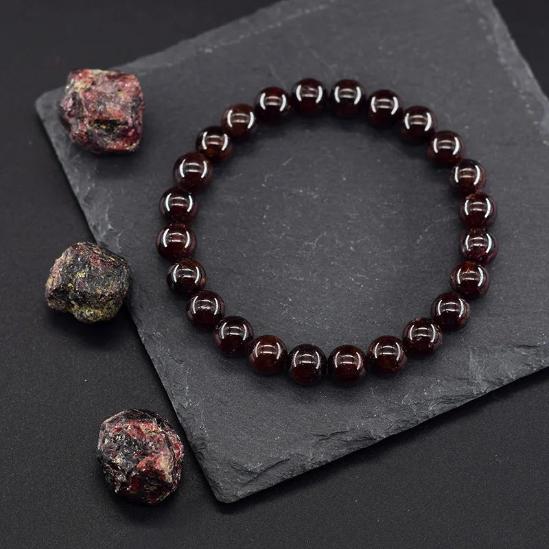 Natural 5A Garnet Stone Femme Wine Red Bead Bracelet Men Bangle Women Jewelry Lucky Energy Healing Bracelet Valentine's Day Gift  (GoldenCity)