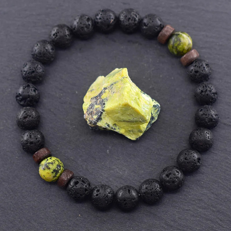 Yellow Grass Turquoises Natural Beads Bracelet Women Wooden Accessories Volcanic Lava Beads Elastic Rope Bangles Friendship Gift  (GoldenCity)