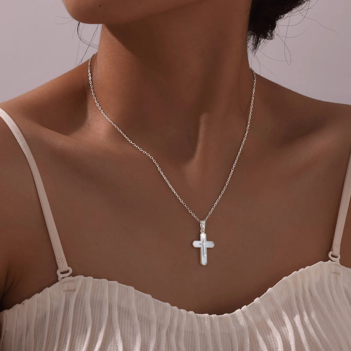 Double Cross Pendant Necklaces for Women, Bling Shell Cross Necklaces, Christ Religious Faith Jewelry  (GoldenCity)