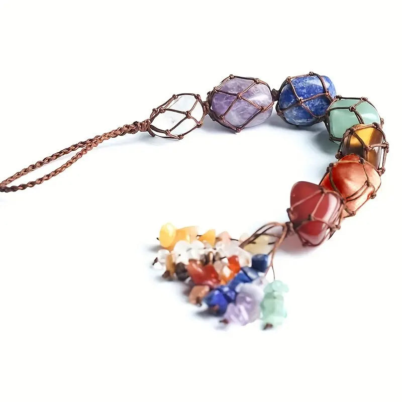 Handmade Healing Crystal Window Car Charm 7 Chakras Home Decoration Accessories Chakra Balancing Reiki Yoga Meditation Car Decor  (GoldenCity)