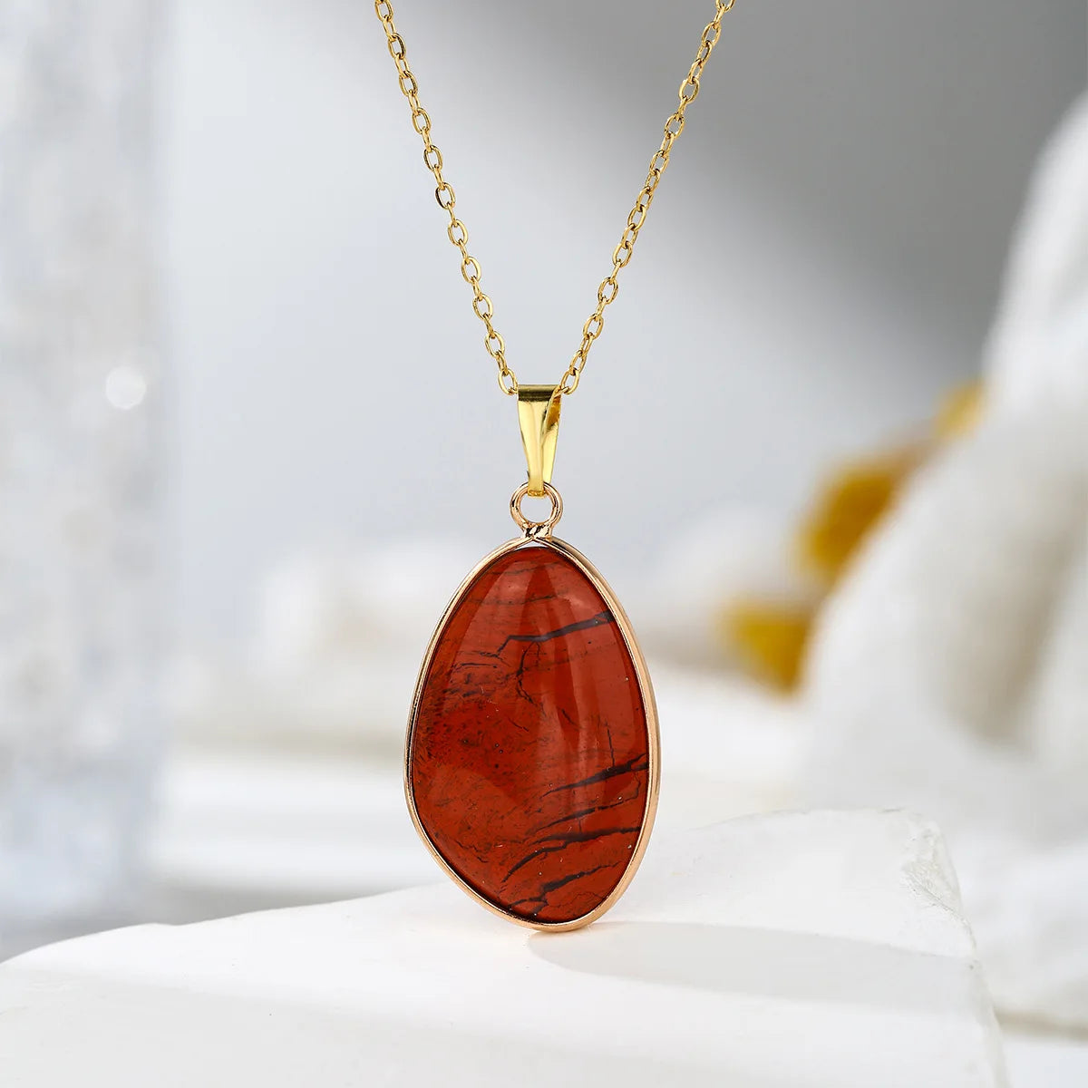 1pc Natural Stone Irregular Pendant Necklace Pink Crystal Amethyst Tiger Eye Necklace Pendant for Women Couple Jewelry Gift  (GoldenCity)