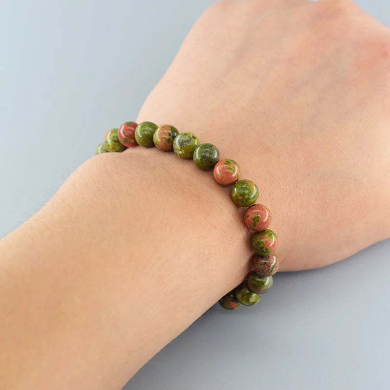 Natural Unakite Jasper Stone Real Crystal Quartz Bead Bracelet for Women Men Round Shape Pulsera Wristband Jewelry Birthday Gift  (GoldenCity)