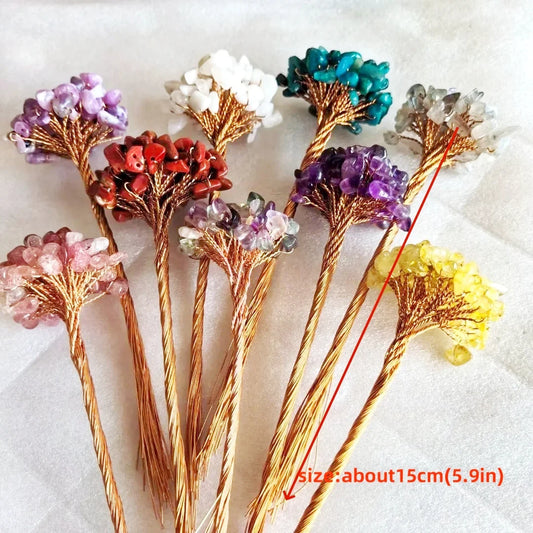 Natural Crystal Money Lucky Tree Amethyst Rose quartz Reiki Healing Fengshui Tree For Wealth And DIY Luck Home Decoration  (GoldenCity)