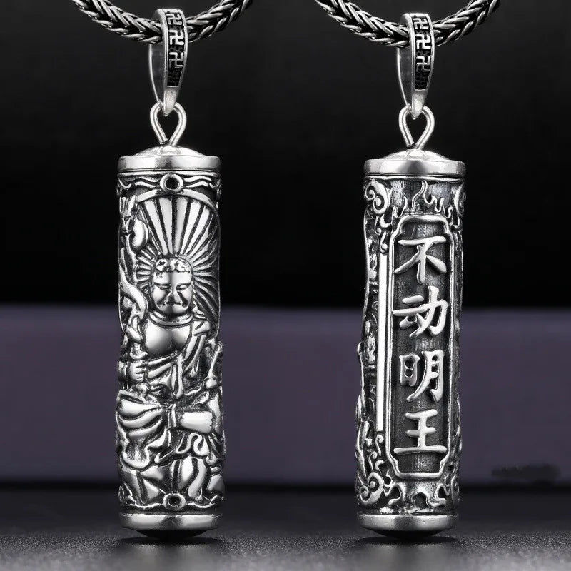 Tibetan Retro Buddha Shurangama Mantra Pendant Necklace For Men Jewelry Fashion Silver 925 Neck Chain Male Necklace Boy Birthday Gift  (GoldenCity)