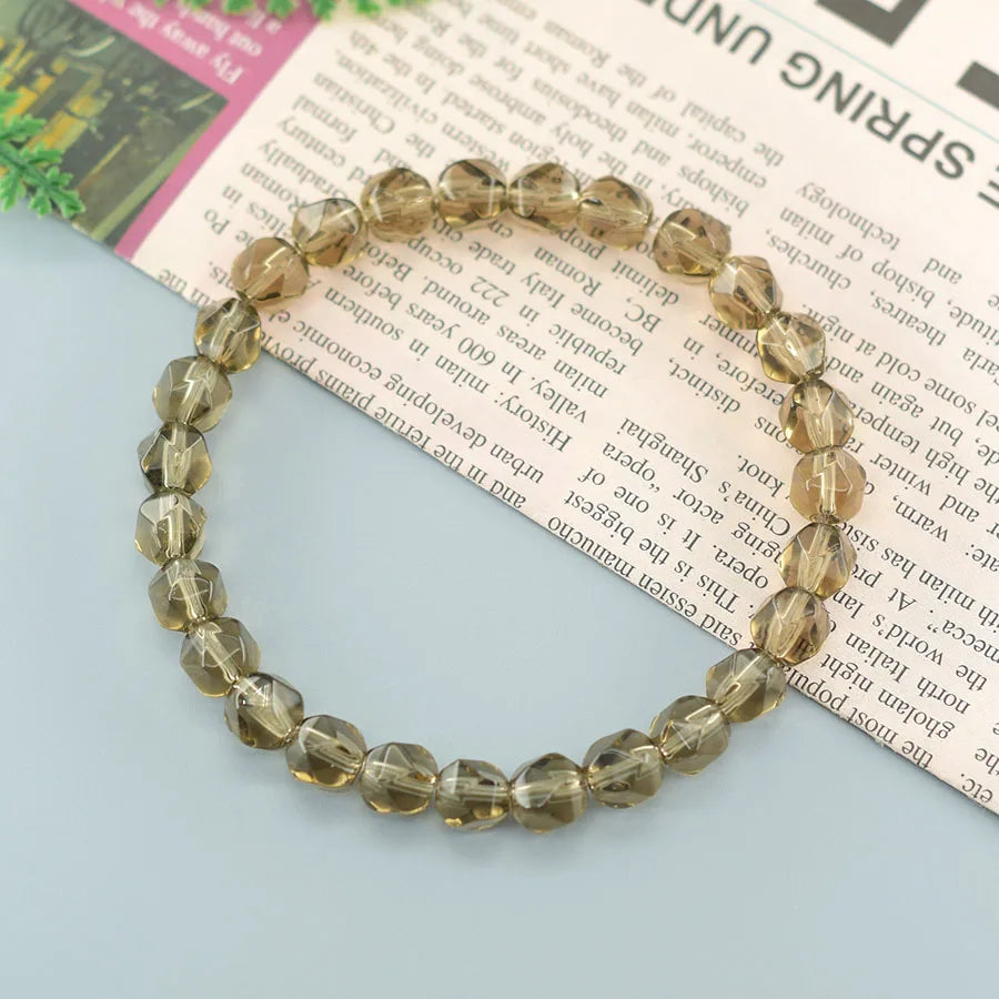 Irregular Natural Stone Smoky Quartz Bracelet Men Women Tea Brown Crystal Improve Body Magnetic Field Stretch Jewelry Bangle  (GoldenCity)