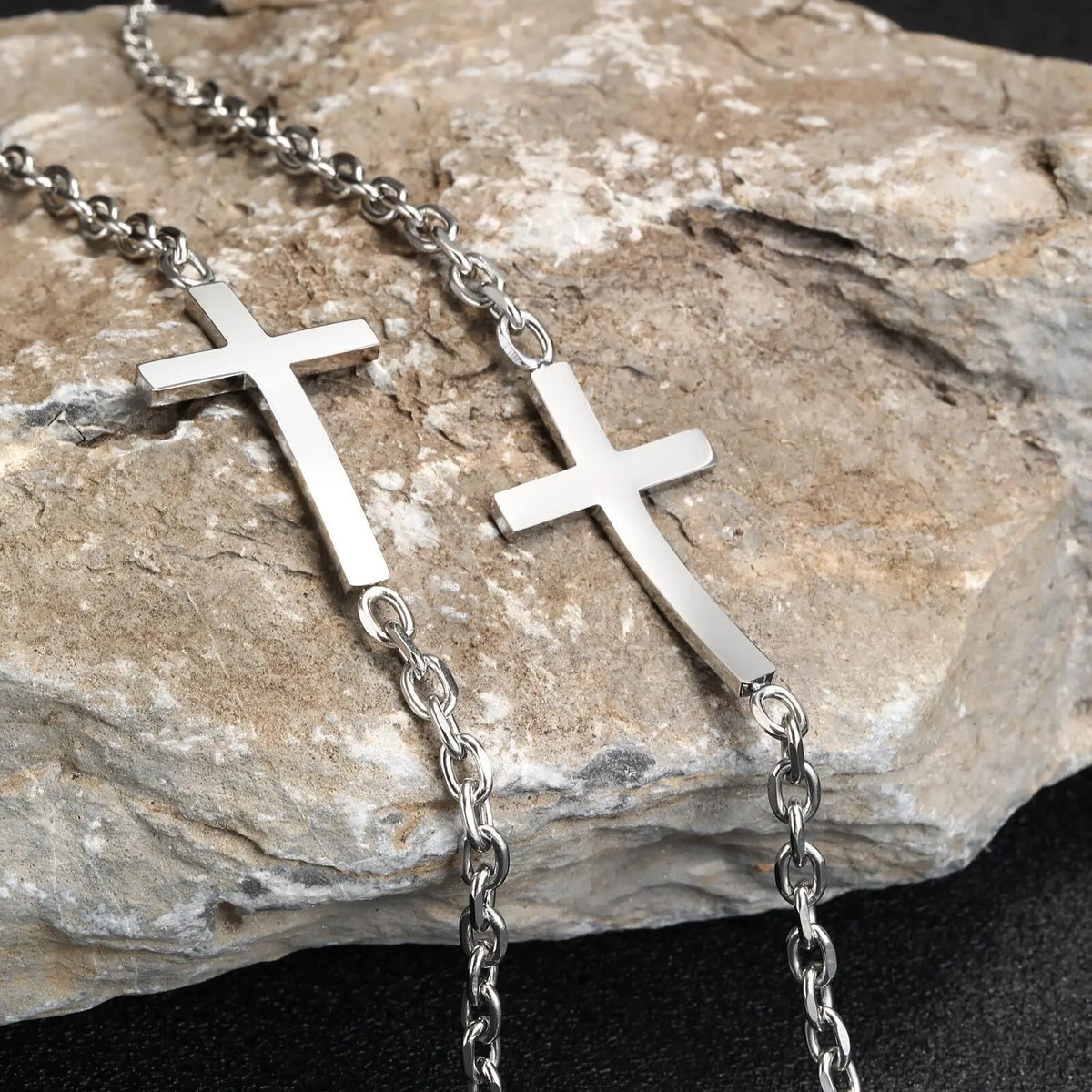 Stainless Steel Mens Cross Bracelets, Adjustable Rolo Link Chain Wristband, Christ Faith Jewelry Gift  (GoldenCity)
