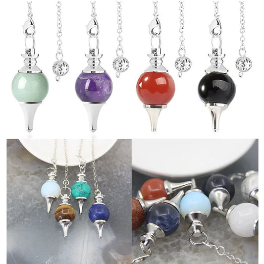 Reiki Healing Chakra Pendulum Pendants Lucky Crystal Quartz Stone Pendulum Pendant With Silvery Ball Chain Hypnosis For Necklace  (GoldenCity)