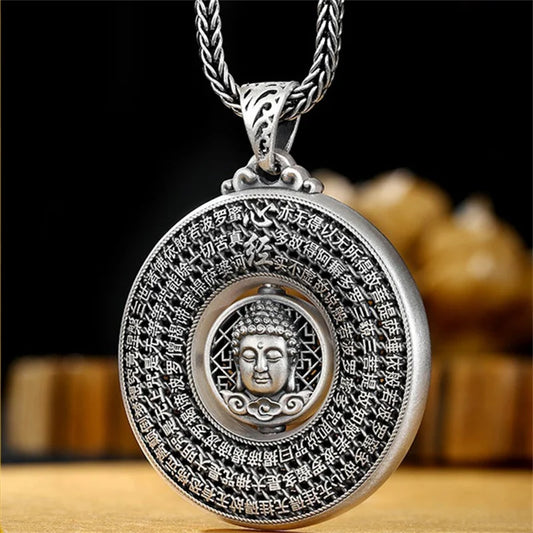 Blessing Heart Sutra Buddha Pendant For Women Men Jewelry Rotatable Tathagata Paramita Scriptures Necklace Male Accessories  (GoldenCity)