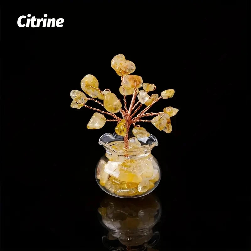 Natural Gemstone Mini Crystal Tree Bonsai Natural Stone Tabletop Decor,Home Office Luck Tree Home Ornaments  (GoldenCity)