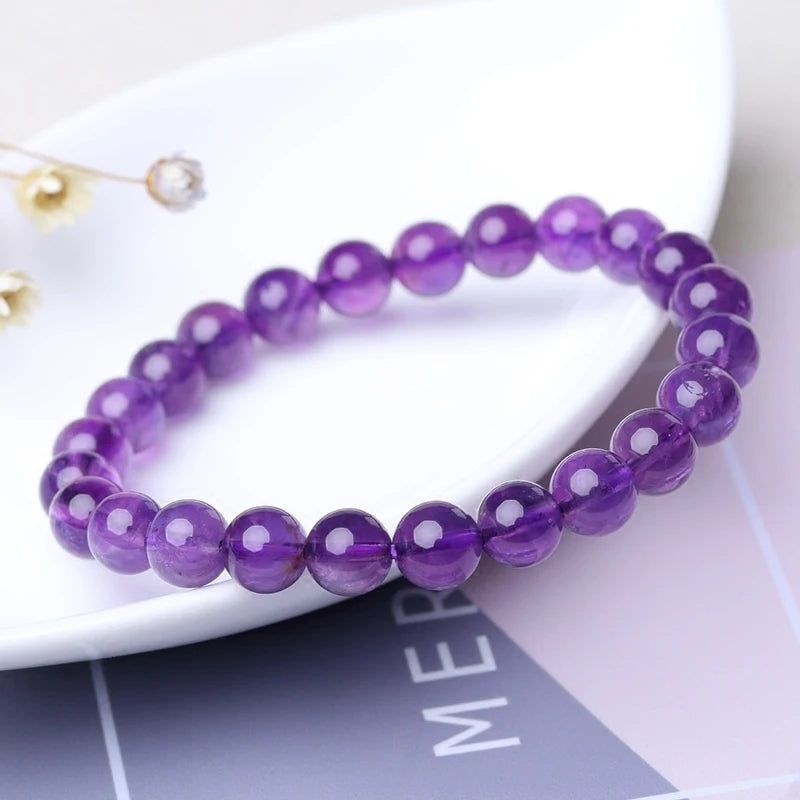 100% Natural Amethysts Body-purify Slimming Bracelet Women Men Dark Purple Crystal Beaded Couple Brazalete Gifts for Lover Yoga  (GoldenCity)