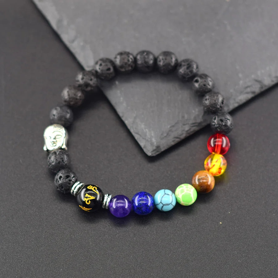 Buddha Feng Shui Bead Lucky Bracelet 7 Chakra Reiki Healing Stone Bracelet for Women Men Yoga Meditation Natural Stone Jewelry  (GoldenCity)