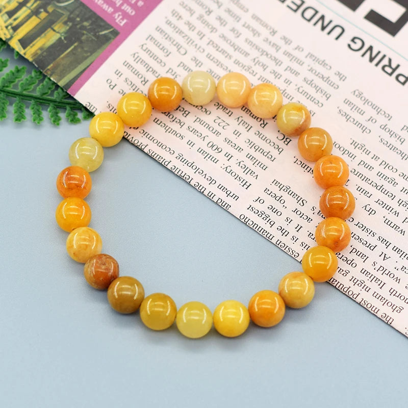 Real Natural Yellow Jade Round Beads Bracelet Women Natural Stone Crystal Amethyst Lapis Lazuli Gem Bracelet Men Gift for Lovers  (GoldenCity)