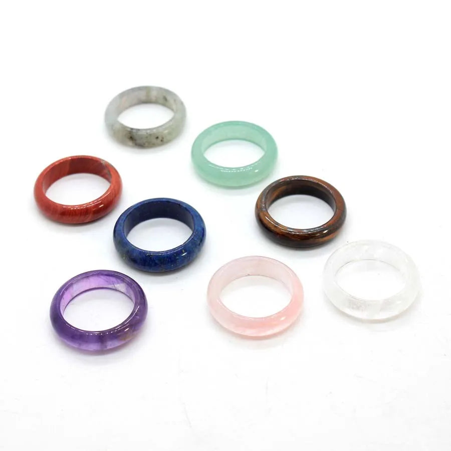 Naturtal Healing Crystal Stone Band Rings For Women Amethyst Rose Quartz Lapis Lazuli Labradorite Dainty Finger Ring Jewellery  (GoldenCity)