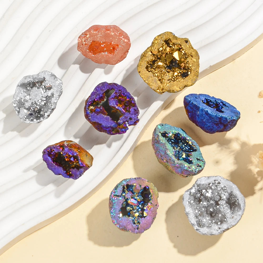 8PCS/Box Titanium Coated Natural Crystal Cluster Electroplated Agate Geode, Energy Balance Reiki Wicca Home Decor  (GoldenCity)