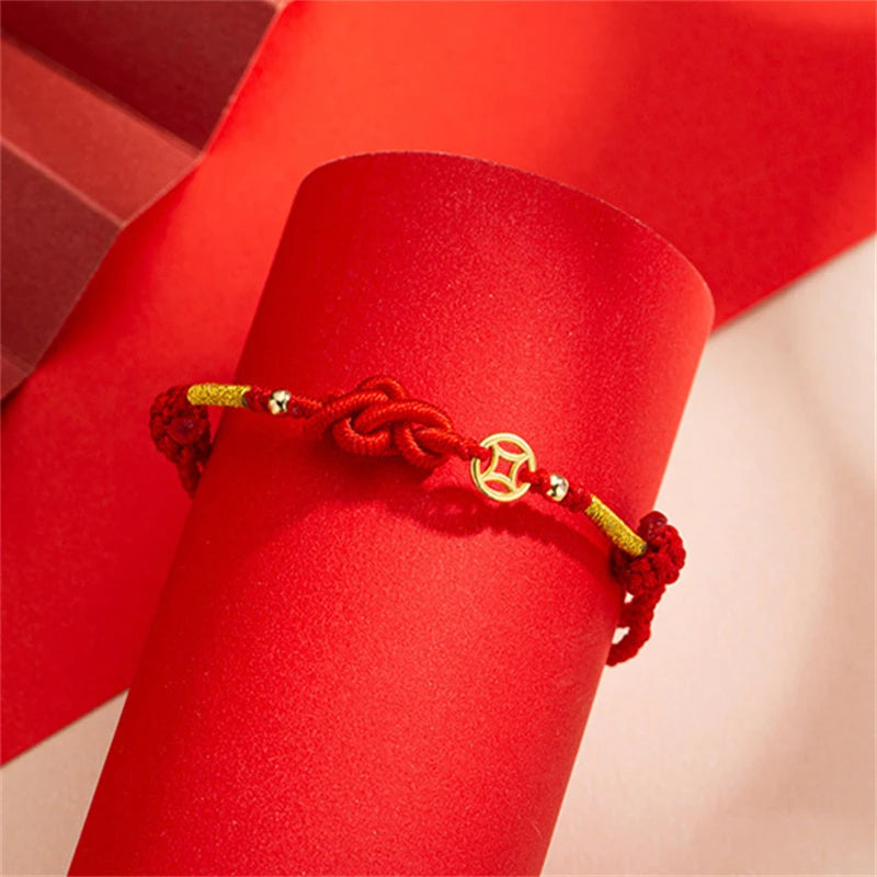 Fashion Simple Lucky Knot Red Rope Bracelets for Women Men Handmade String Adjustable Bracelet Friendship Amulet Jewelry Gift  (GoldenCity)