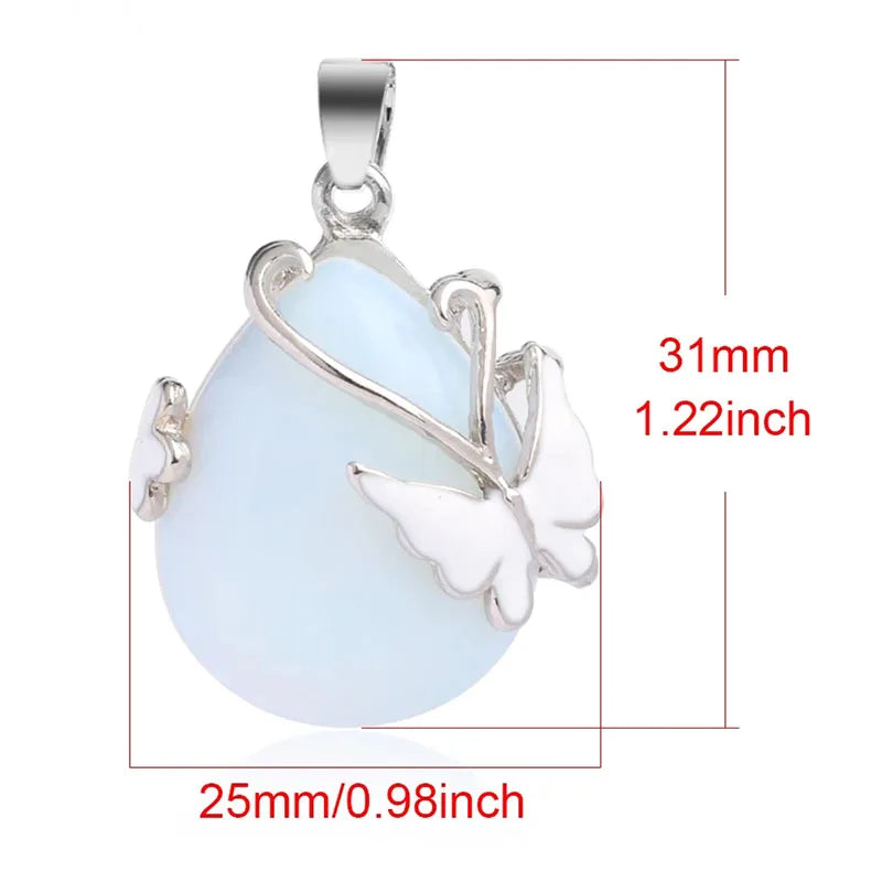 Vintage Wire Wrap Butterfly Gemstone Rose Quartz Amethyst Opalite Healing Crystal Pendant Necklace  (GoldenCity)