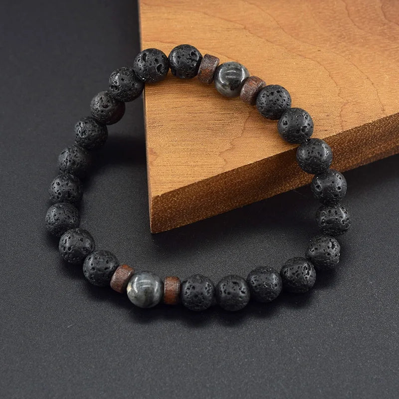 Lava Stone Men Bracelet Natural Labradorite Moonstone Bead Tibetan Buddha Bracelet Chakra Oil Diffuser Bracelet Men Jewelry  (GoldenCity)