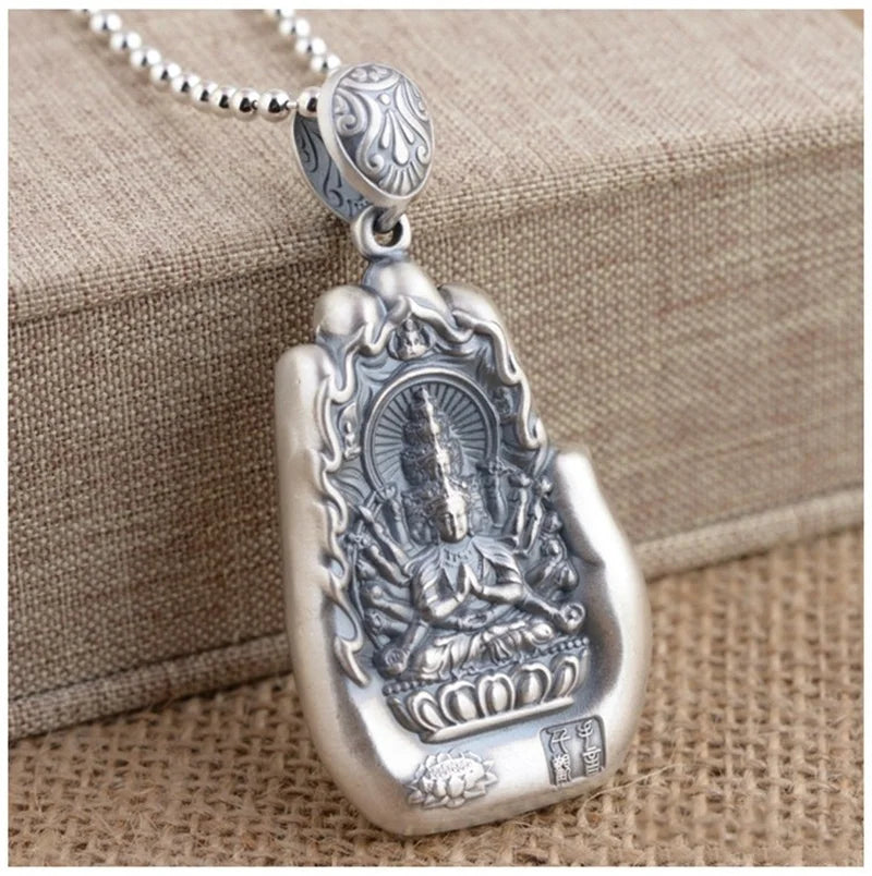 Retro Eight Patronus Buddha Pendant Necklace For Men Jewelry Ethnic Trendy Silver 925 Chain Necklace Male Party Accessories Gift  (GoldenCity)