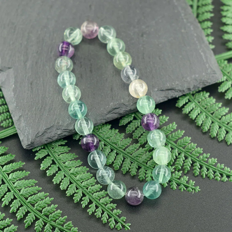 Fluorite Bracelet with Natural Stones Beads Charm Jewelry for Women Amethyst Crystal Bead Enhance Logical Thinking & Creativity  (GoldenCity)