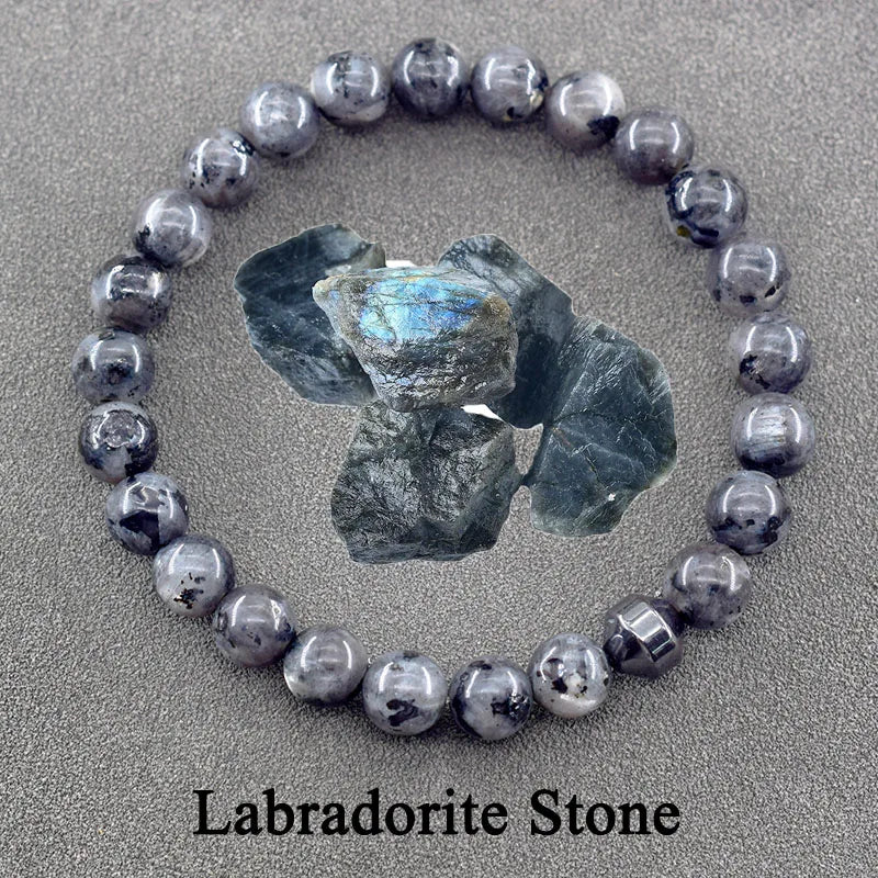 Genuine Natural Stone Bracelet Man Women Labradorite Red Tiger Eye Stone Bead Jewelry Hematite Cylinder Wristband Gift Wholesale  (GoldenCity)