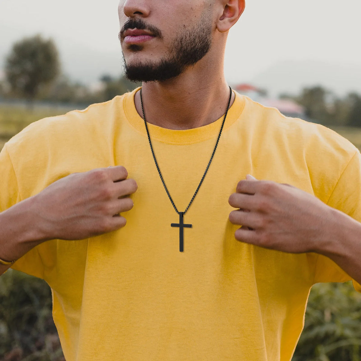 Unisex Box Chain Cross Necklaces, Men Women Stainless Steel Chain with Alloy Cross Pendant, Religious Faith Cross Necklace  (GoldenCity)