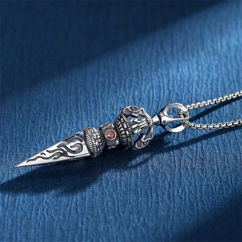 Retro Subduing Demon Pestle Pendant Necklace Male Jewelry Tide Amulet 925 Silver Chain Necklace For Men Personality Accessories  (GoldenCity)