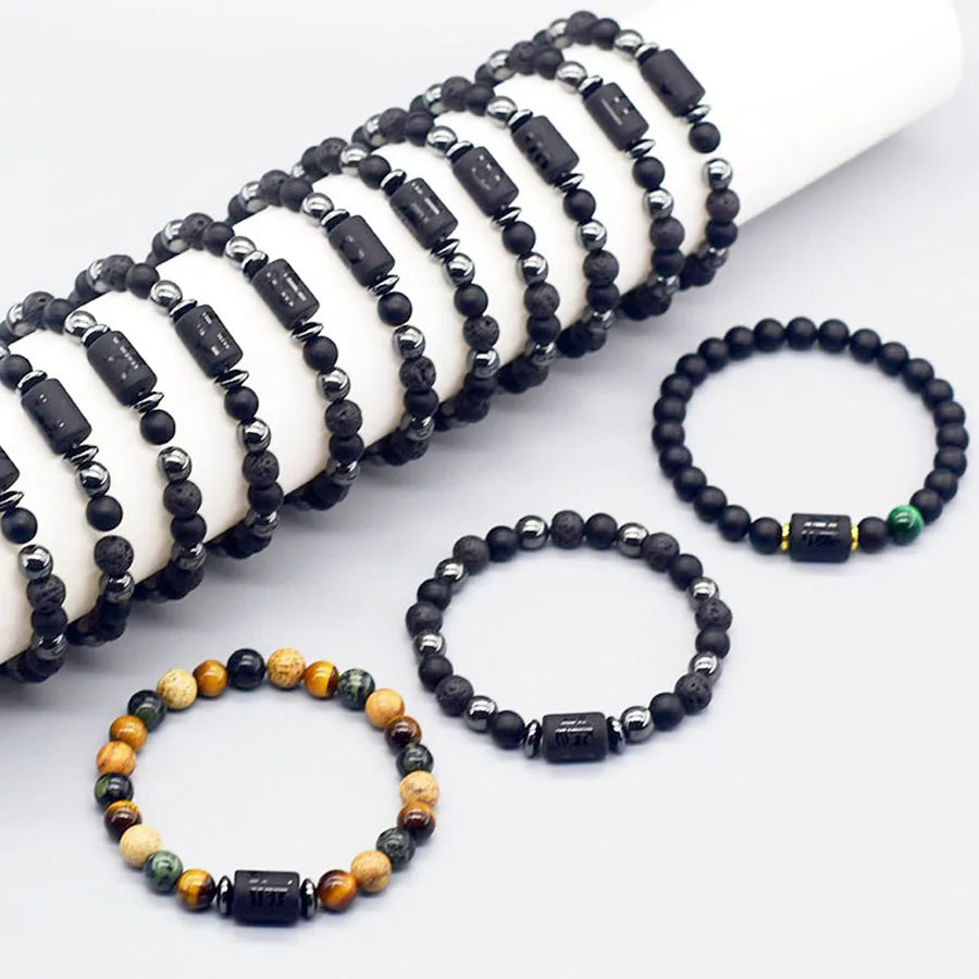 12 Zodiac Sign Bracelet Homme Constellation Bangle Natural Yellow Tiger Eye Stone Hematite Cancer Virgo Leo Libra Bracelet Women  (GoldenCity)