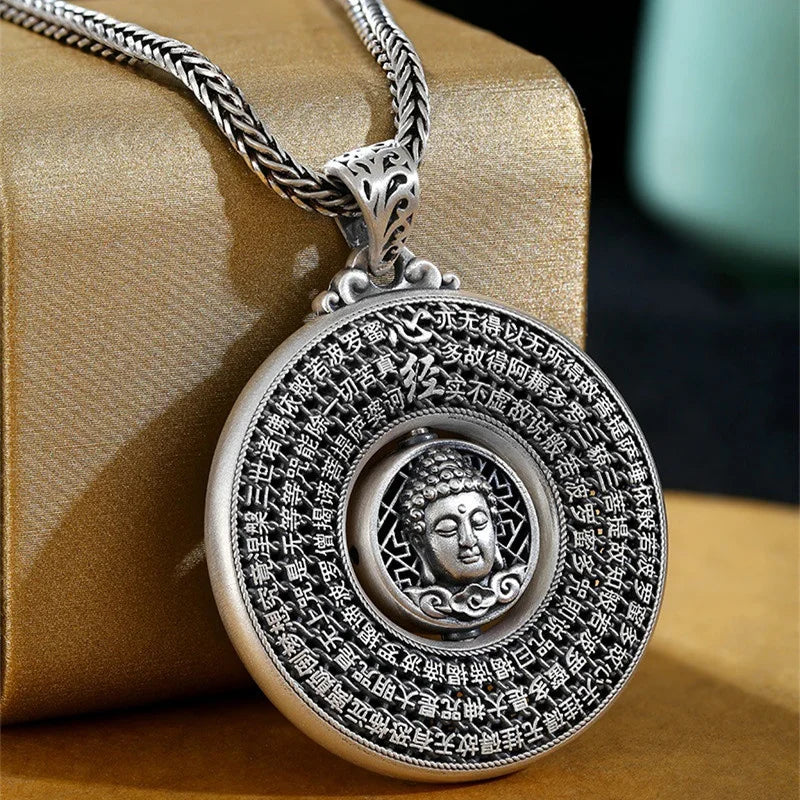 Blessing Heart Sutra Buddha Pendant For Women Men Jewelry Rotatable Tathagata Paramita Scriptures Necklace Male Accessories  (GoldenCity)