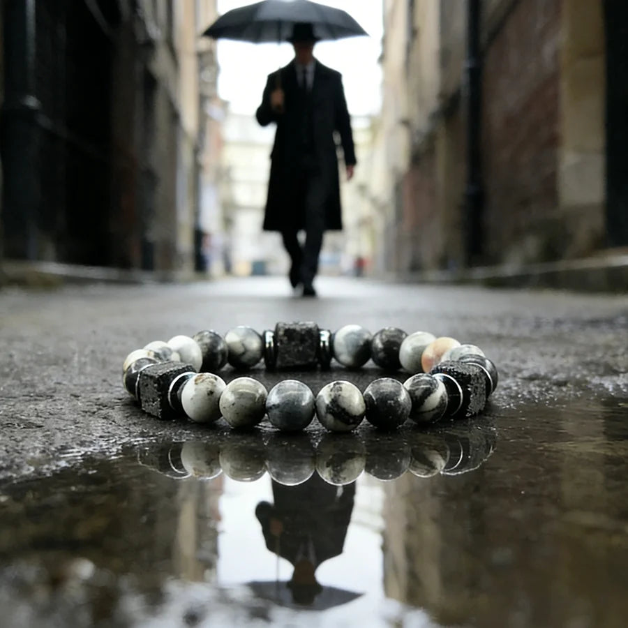 Natural Black Picasso Stone Beads Bracelet Men Retro Black Block Volcanic Lava Jewelry for Women Couple Matching Gift Wholesale  (GoldenCity)