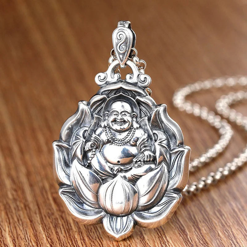 Retro Avalokitesvara Pendant Men Jewelry Maitreya Buddha Necklace Male Amulet Lotus Statue Necklaces Lady  (GoldenCity)