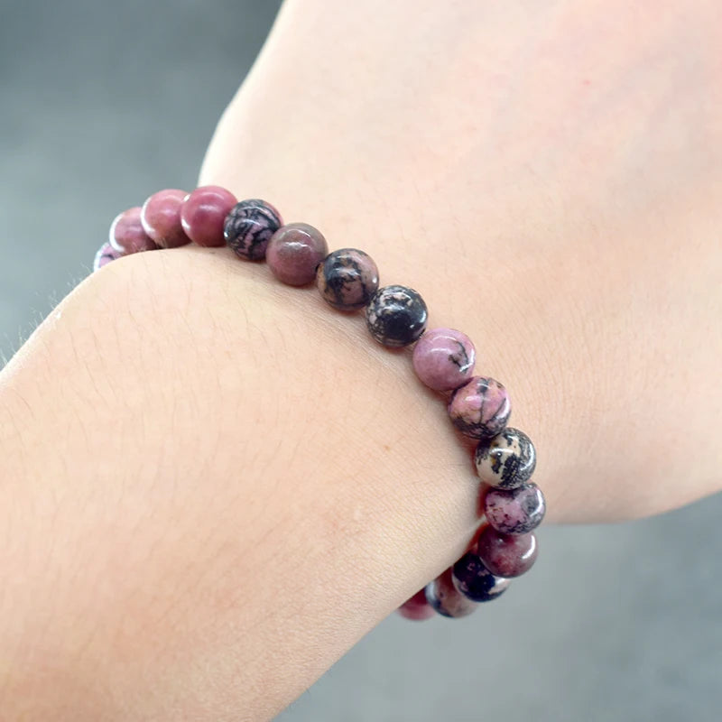 Natural  Rhodonite Stones Beads Bracelets for Women Reiki Yoga Bracelet Men Agate Quartzs Healing Bangle Wristband Jewelry Gift  (GoldenCity)