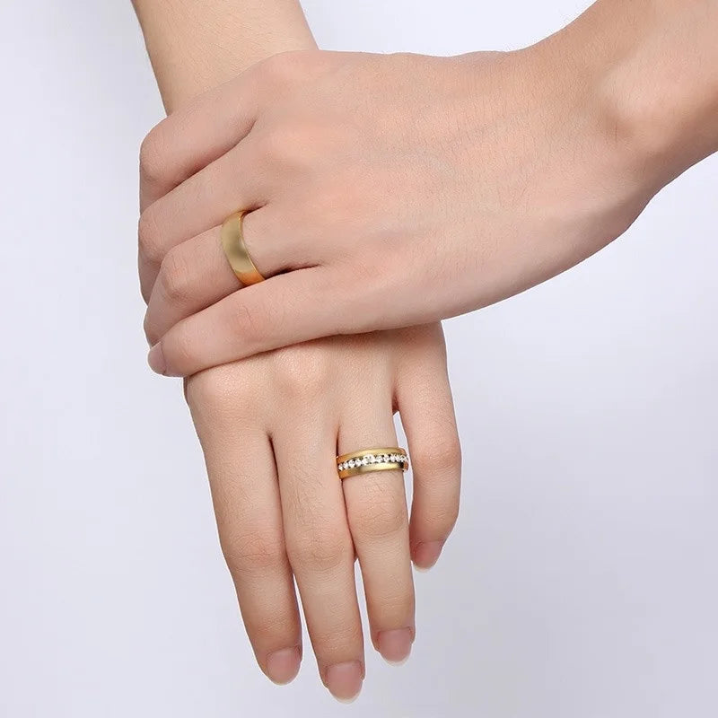 Gold Color Wedding Bands Ring for Women Men Jewelry Stainless Steel Engagement Ring Couple Anniversary Gift Amazing Price  (GoldenCity)