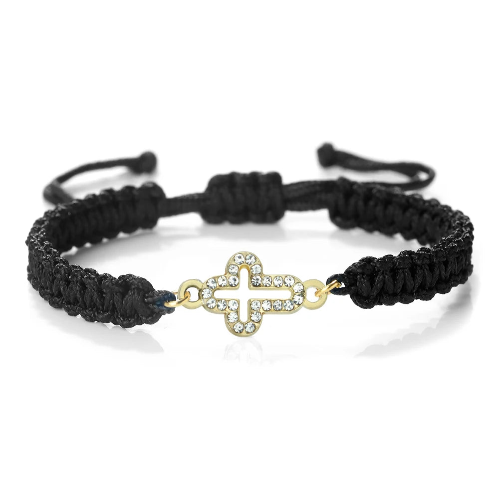 High Quality Crystal Hollow Cross Braided Bracelet Prayer Healing Bangle&Pulsera Chain Women Yoga Jewelry Gift  (GoldenCity)