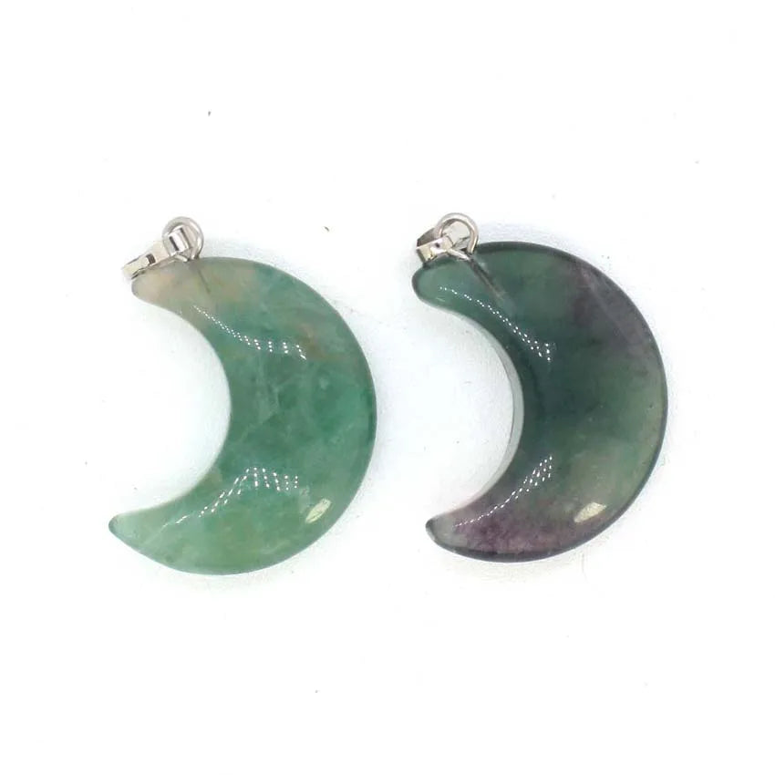 Natural Crystal Stone Crescent Moon Pendant Healing Crystals Quartz Reiki Labradorite Earrings Pendant Necklace For Women Girls  (GoldenCity)