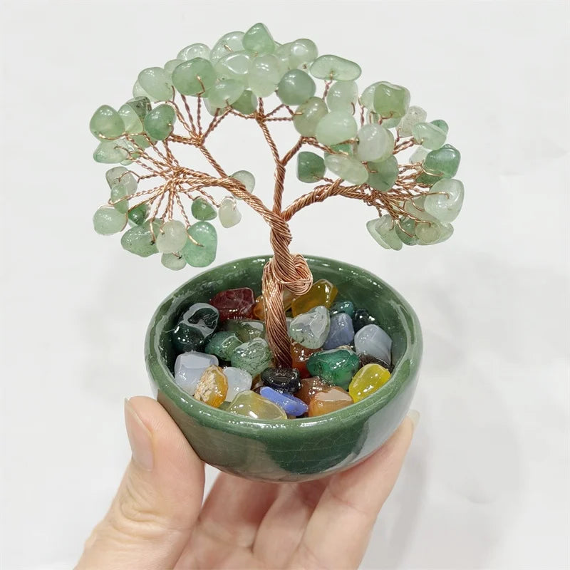 Green Aventurine Money Trees Natural Stone Healing Crystal Gemstone Crafts Feng Shui Home Decoration Lucky Gifts  (GoldenCity)