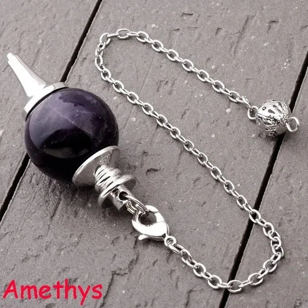 Reiki Healing Chakra Pendulum Pendants Lucky Crystal Quartz Stone Pendulum Pendant With Silvery Ball Chain Hypnosis For Necklace  (GoldenCity)