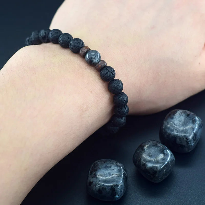 Lava Stone Men Bracelet Natural Labradorite Moonstone Bead Tibetan Buddha Bracelet Chakra Oil Diffuser Bracelet Men Jewelry  (GoldenCity)