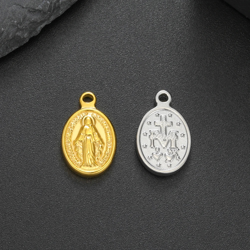 1pc Witch Knot Virgin Mary Stainless Steel Pendant Double Protection Amulet Necklace Bracelet Jewelry Making Accessories  (GoldenCity)