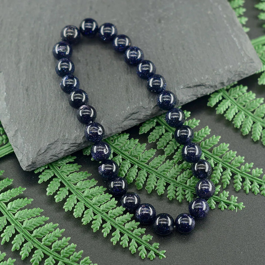 Natural Blue SandStone Round Beads Bracelet for Man Fashion Vintage Natural Crystal Agate Jewelry for Women Yoga Meditation Gift  (GoldenCity)