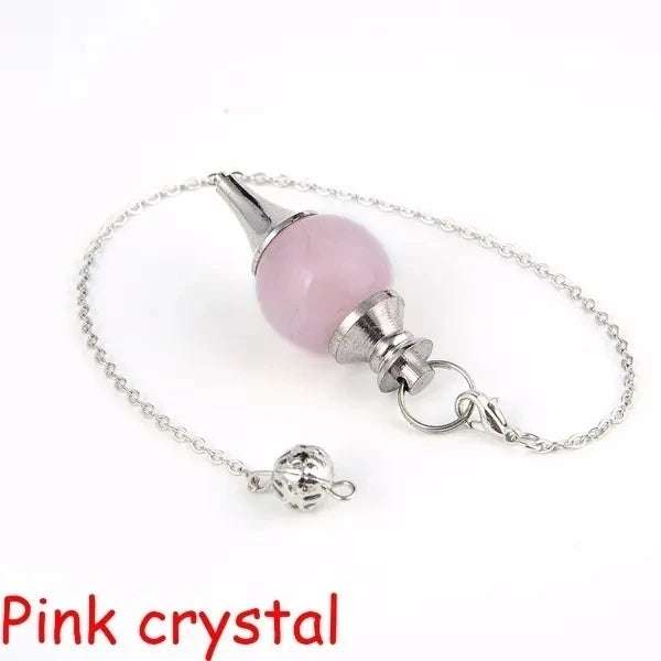 Reiki Healing Chakra Pendulum Pendants Lucky Crystal Quartz Stone Pendulum Pendant With Silvery Ball Chain Hypnosis For Necklace  (GoldenCity)