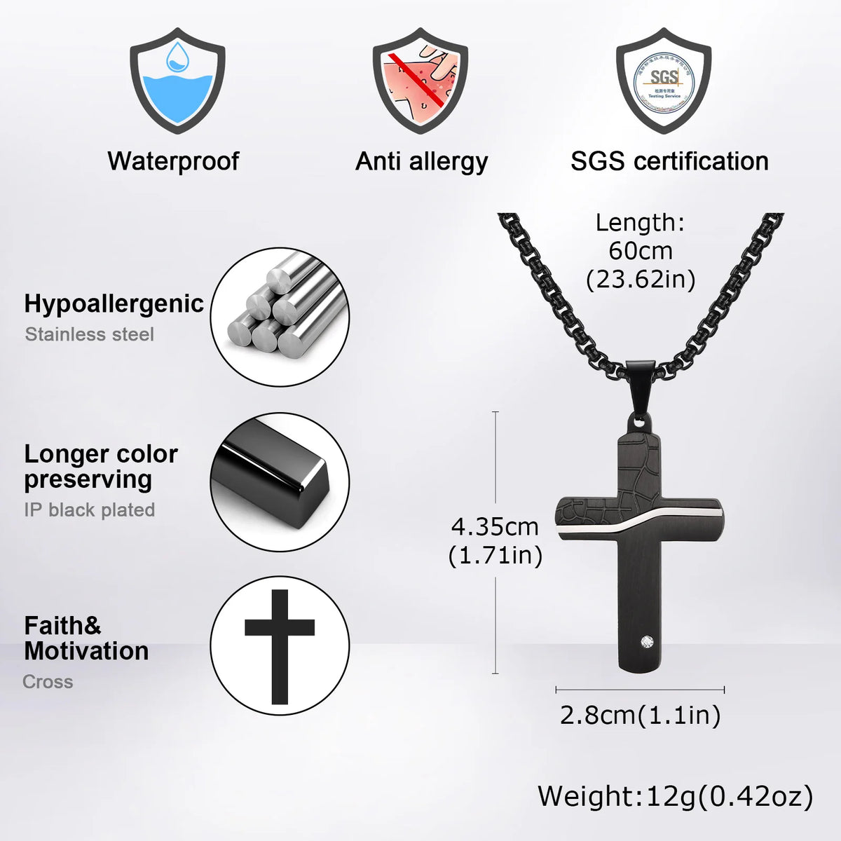Personality Cross Pendant Necklaces for Men,Bold Thicken Stainless Steel Map Texture Cross Necklaces,Christ Religion Collar  (GoldenCity)